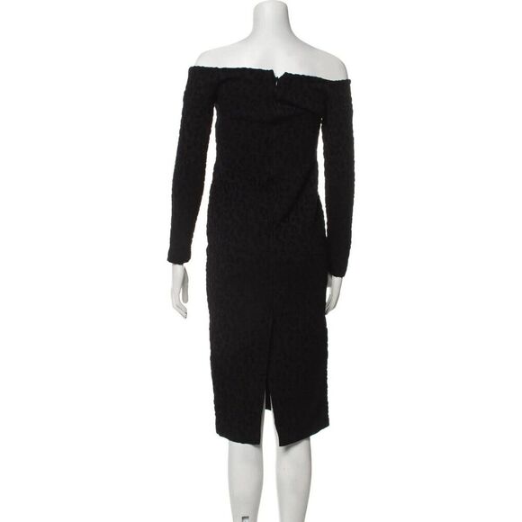 NWT. $1999Carolina Herrera Off-The-Shoulder Leopard Jacquard Midi Dress Sz XS/TP - Picture 9 of 11